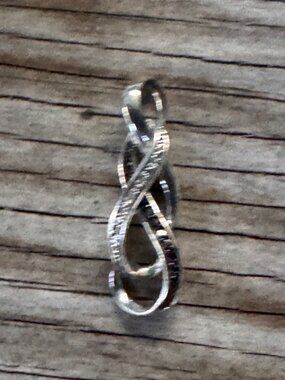 Sterling Silver 925 Infinity Ribbon Pendant Clear CZ Accent Charm 1” 2.48g